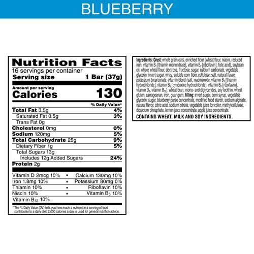 Nutri-Grain Soft Baked Breakfast Bars, Kids Snacks, Whole Grain, Value Pack, Blueberry, 20.8Oz Box (16 Bars) - Pack of 2