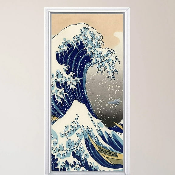 VWAQ- The Great Wave Off Kanagawa Door Mural - Japanese - Ocean Door Wrap Decal Decor - DM5