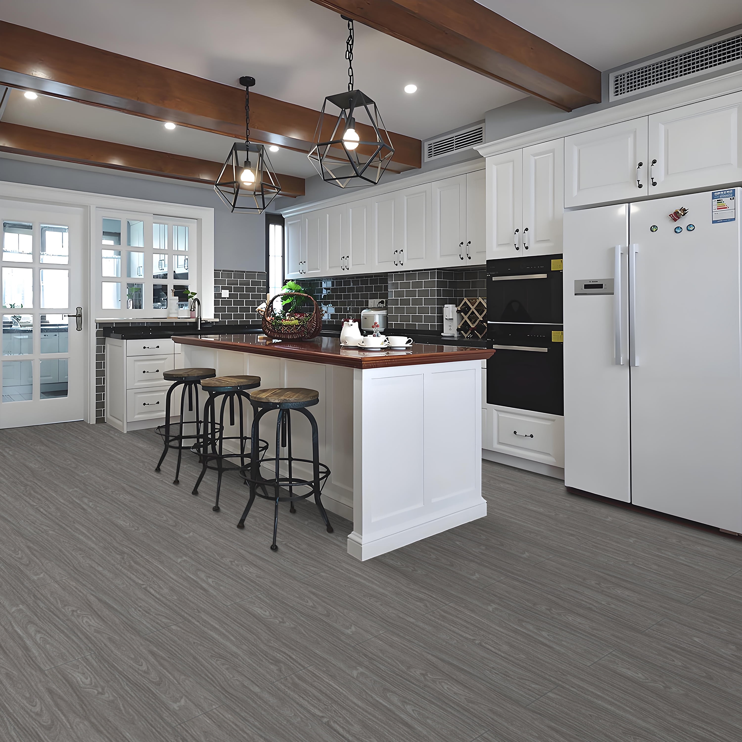 (4 pack) UMIGGEE Gray Peel Stick Flooring 35-in x 5.7-in x 1.0mm 10-Pcs Vinyl Flooring Wood Grain Floor Tiles Easy to Install for Bathroom Kitchen Living Room Home Decor