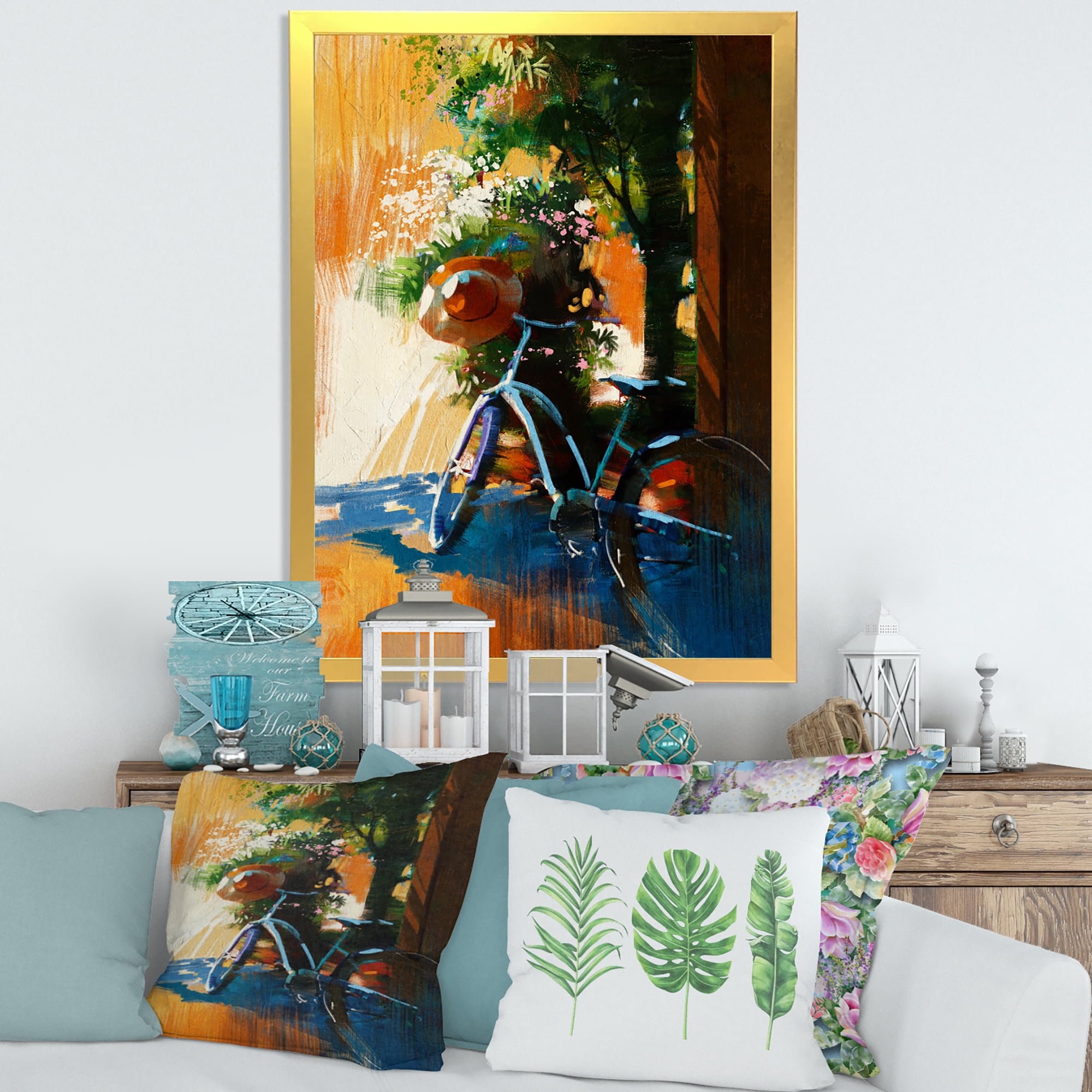 Designart 'Ancient Bicycle and Old Hat On Summer Day' Vintage Framed Art Print