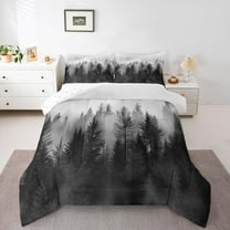 Manfei Smoky Jungle 2pcs Bedding Comforter Set for Female Men Women,Woodland Tree Twin Comforter Sets,Botanical Plants Breathable Bedding Set,Ultra Soft Home Decor,Reversible