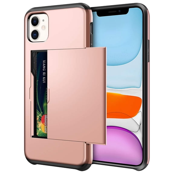 Card Slot Holder Wallet iPhone 15 Pro Max Case - (Rose Gold) Dual Layer Shockproof with Heavy Duty Protection