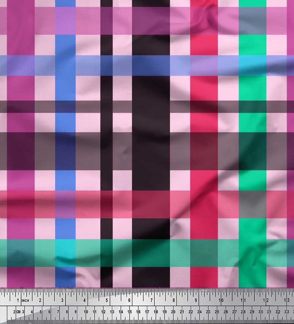 Check Print Textile Soimoi Satin Silk Fabric Check Check Print Fabric by Yard 42 Inch Wide ...