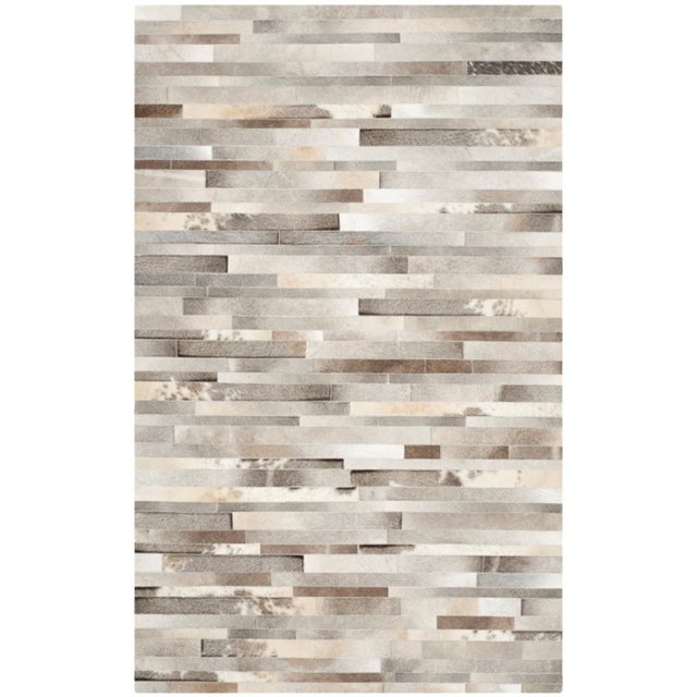 Safavieh Studio Leather Collection STL218A Handmade Grey and Ivory Leather Area Rug, 4 feet by 6 feet (4' x 6')