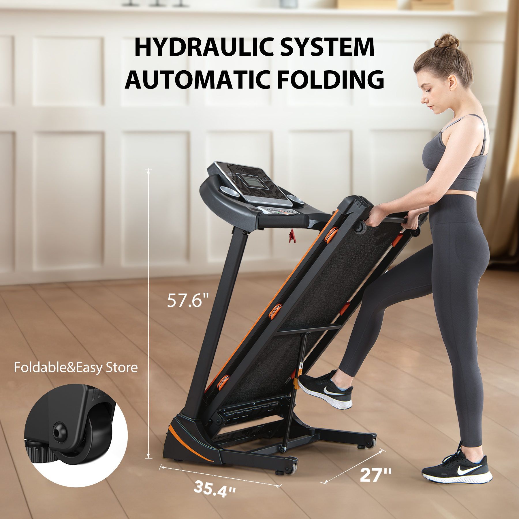 RENESTAR Folding Treadmill with Auto Incline:3.0HP Foldable Electric Treadmill for Home Fitness&Workouts, 300 lb Capacity, 0.5-10 MPH, Portable Running Machine with APP, Bluetooth Speaker