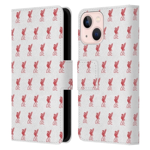 Head Case Designs Officially Licensed Liverpool Football Club Crest & Liverbird Patterns 1 White Leather Book Wallet Case Cover Compatible with Apple iPhone 13 Mini