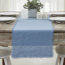 VHC Brands Burlap Blue Runner Fringed 12x48