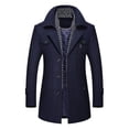 thumbnail image 1 of Abrigo de mezcla de lana para hombre con bufanda desmontable o cuello interior, abrigo de botonadura sencilla, gabardina cálida de invierno, 1 of 5