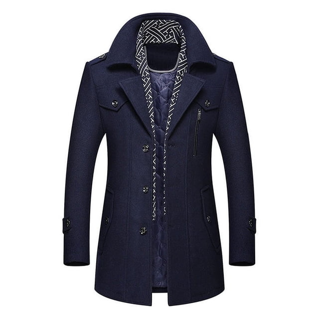 Abrigo de mezcla de lana para hombre con bufanda desmontable o cuello interior, abrigo de botonadura sencilla, gabardina cálida de invierno
