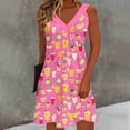 thumbnail image 4 of SOOMLON Mini Dresses for Women Summer Plus Size Sleeveless V Neck Floral Sundress Flowy Pleats Tank Dress Vacation Dress, 4 of 5