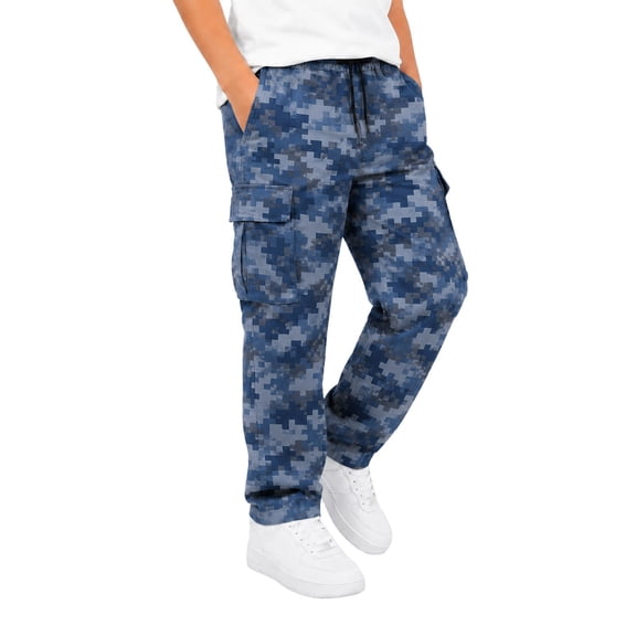 Tiijoy Cargo Pants for Boys Elastic Waist Drawstring Pants, Navy, Size 5-16