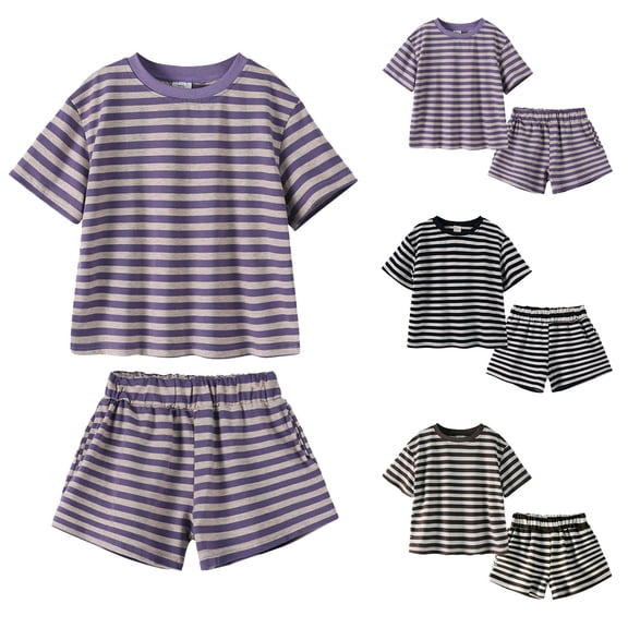 Lovzfmll 2-Piece Striped Short Set, Short Sleeve Top & Shorts for Boys & Girls, Casual Summer Outfits for Toddler 1-2 Years
