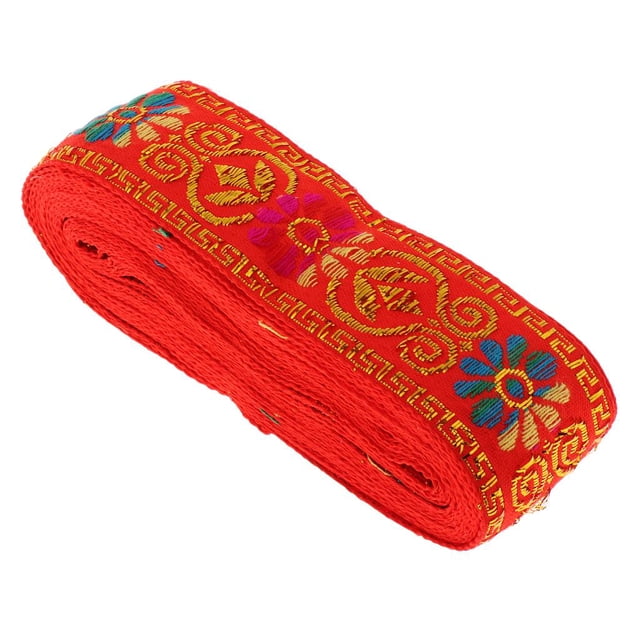 7M Embroidery Jacquard Ribbon Clothing Flower Ribbons Crafts 1.77inch , Red