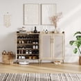 thumbnail image 1 of Commode-armoire à Chaussures Spacieuse en Rotin – Rangement à 5 Niveaux, Tablettes Ajustables, Pattes en Métal Robustes, Organisateur Style Ferme Moderne avec Portes pour Entrée Ou Chambre – Couleur Bois, 1 of 8