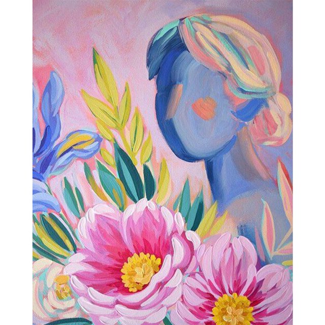 Cuadros Decorativos Chica pintada a mano con pintura de lienzo de aceite de peonía por números Kit de dibujo (M958) Tmvgtek embutido en tela