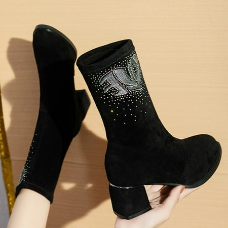 

Cathalem Women Boots Low Heel Laced Ladies Boots Square Heel Short Boots Casual Shoes Lace up Boots for Women with Heel Suede Black 6.5