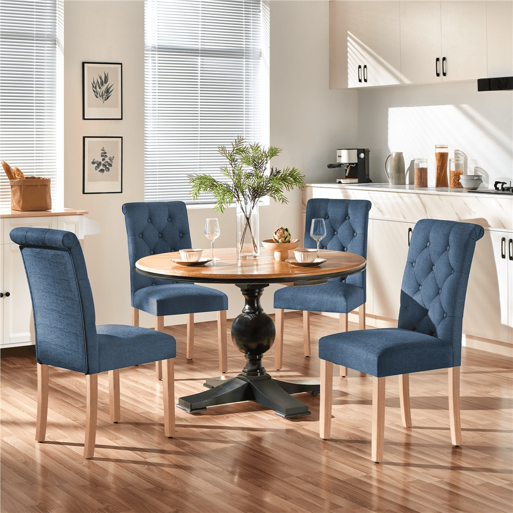 Alden Design 6 PCS Padded Parsons Fabric Upholstered Dining Chairs, Blue
