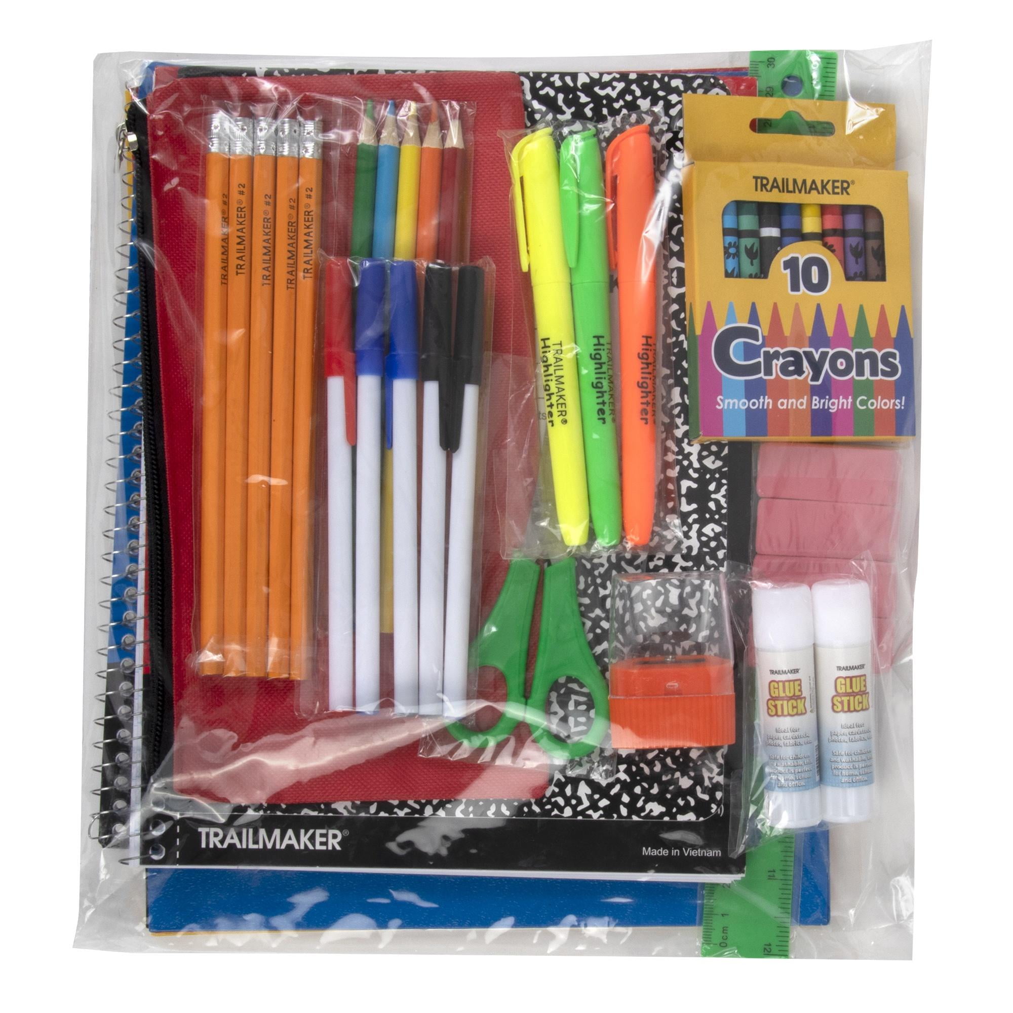 12 Pack of 45 Piece Stationary Supply Kits Containing 2 Spiral Notebooks, 4 Colored Folder, 5 Pens, 5 Pencils, 10 Crayons, 4 Erasers, 1 Pencil Case, 1 Sharpener, & More!