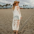 thumbnail image 5 of Yuwull Women's Lace Bohemian Beach Cardigan Floral Crochet Long Kimono 3/4 Sleeve Mesh Bathing Suit Cover Ups White Clearance, 5 of 8
