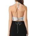 thumbnail image 3 of INSPIRE CHIC Women's Halter Glitter Cowl Neck Draped Clubwear Backless Crop Cami Tops L Silver, 3 of 6