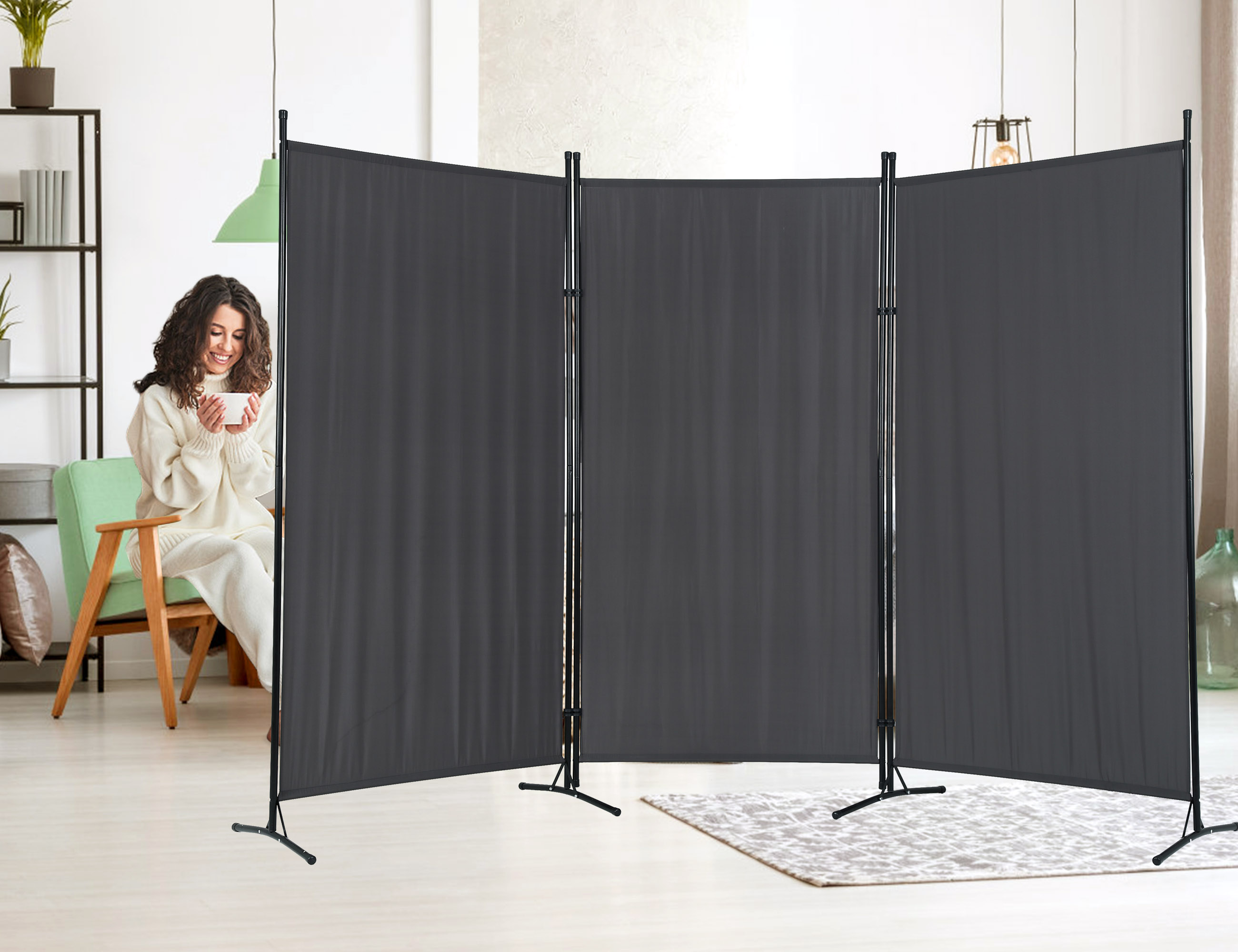 YRLLENSDAN Room Dividers Screen with 3 Panels, Temporary Wall Partitions and Dividers Freestanding Folding Privacy Screen for Room Bedroom Metal Frame Portable Wall Divider Room Separation