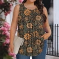 thumbnail image 1 of XUNKUSGA Débardeurs Grande Taille pour Femmes Été Sans Manches Tunique Col Rond Décontracté T-Shirts Amples pour Femmes Mode Été Tunique Plissée Florale blouses,3TG,Marron, 1 of 6