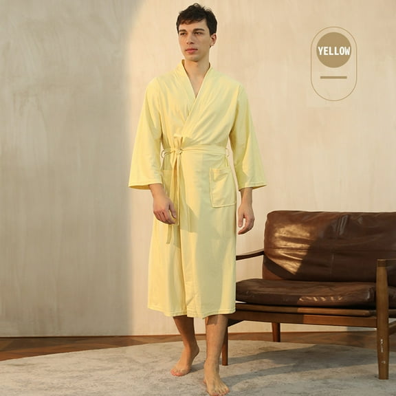 ZhangNan Unisex Pocket Breathable Knee Length Bathrobe Splicing Soft SPA Robe Comfortable Polyester Fabric, One Size, Size M-3XL