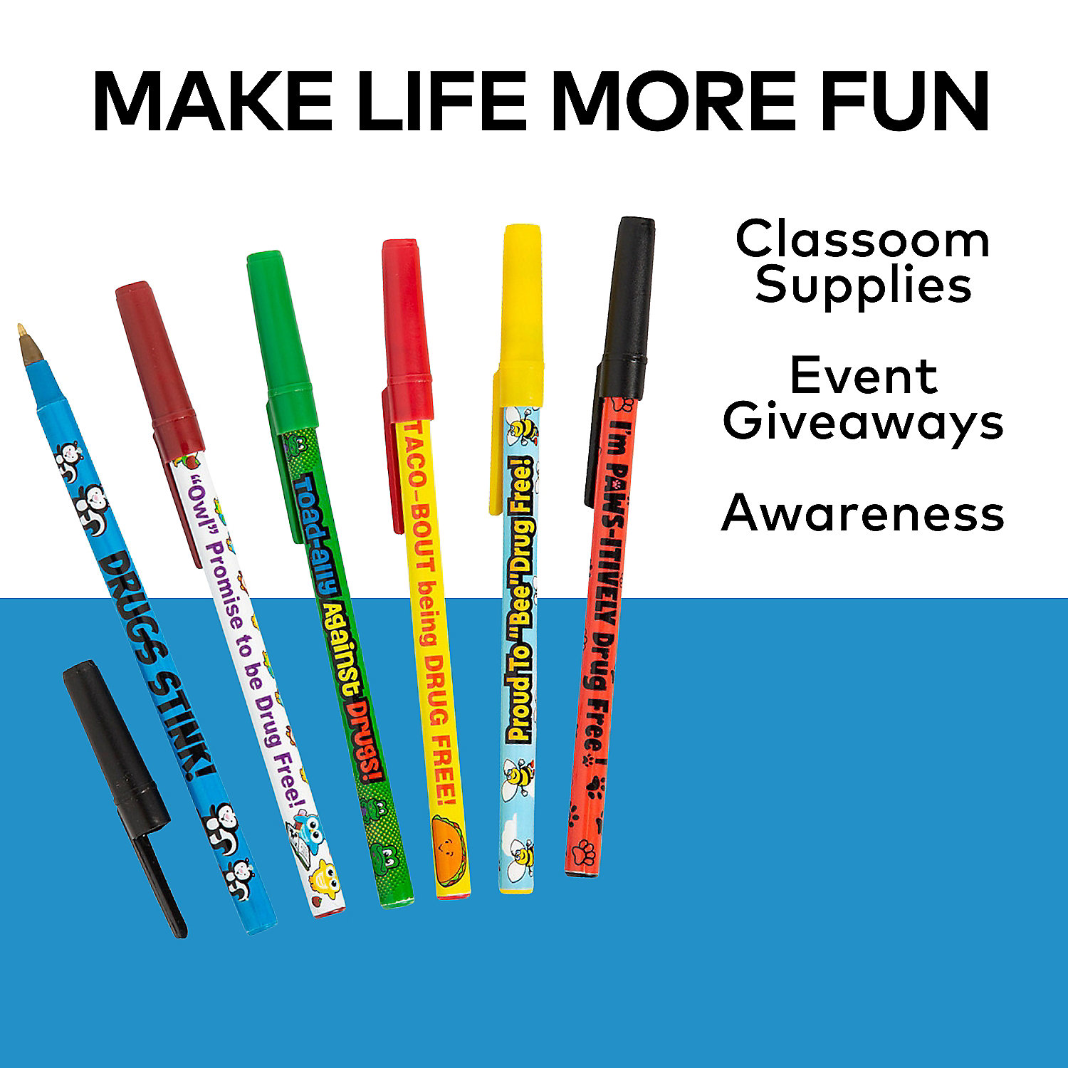 Fun Express 72 Pieces Drug Awareness Pen Assortment, Red Ribbon Week Supplies