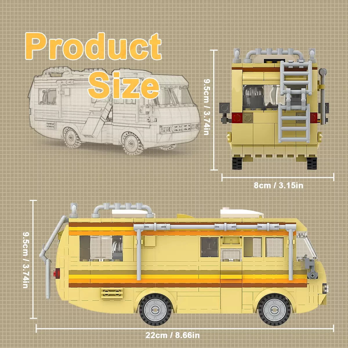 HI-REEKE Car Bus Building Block Set Creative Break Bad RV Car Building Kit Toy for Kid Adult Yellow