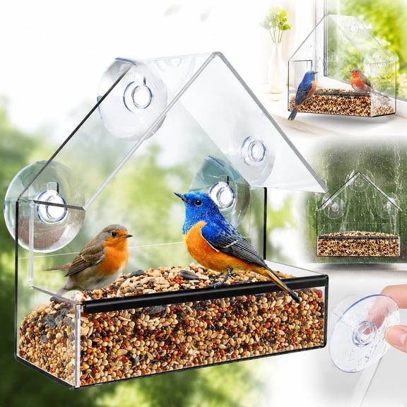Rongsi Samll Window Bird Feeder, Clear Window Bird Feeders with Strong Suction Cups, Bird House for Outside Wild Birds