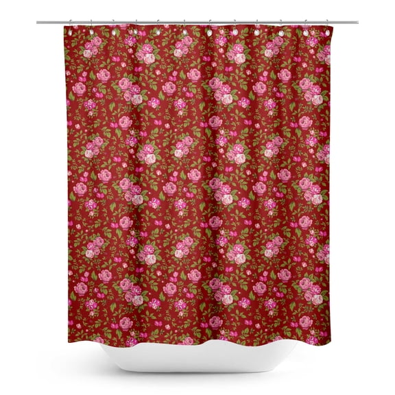S4Sassy Red Leaves & Begonia Floral Bathroom Decor Shower Waterproof Curtain Drapes Resistant-60 x 70 Inch