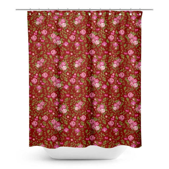 S4Sassy Red Leaves & Begonia Floral Bathroom Decor Shower Waterproof Curtain Drapes Resistant-60 x 70 Inch