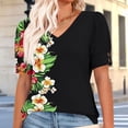 thumbnail image 5 of DeHolifer Women's Tops Casual Printed Short Sleeve V-Neck T-Shirts Summer Casual Tees Tops Green S, 5 of 6