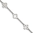 thumbnail image 2 of Primal Steel Stainless Steel Cross and Clovers 7.5in Bracelet, 2 of 7