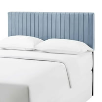 Contemporary Modern Urban Designer Bedroom Full and Queen Size Headbaord, Velvet Fabric, Light Blue