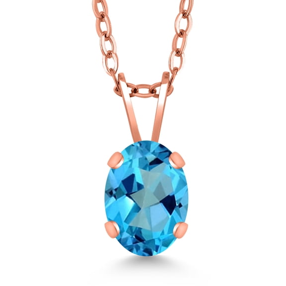 Gem Stone King 1.00 Ct Oval American Blue Mystic Topaz 18K Rose Gold Plated Silver Pendant with Chain