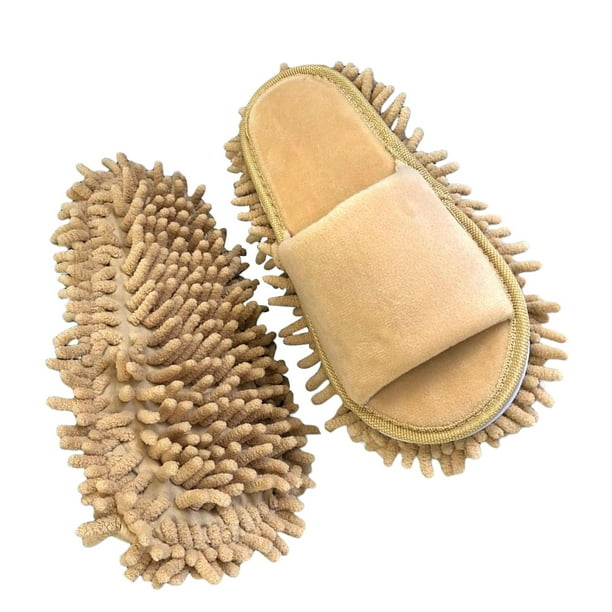 Zapatillas de trapeador perezosas, zapatos de limpieza desmontables para limpiar el polvo del piso y la suciedad. Beige