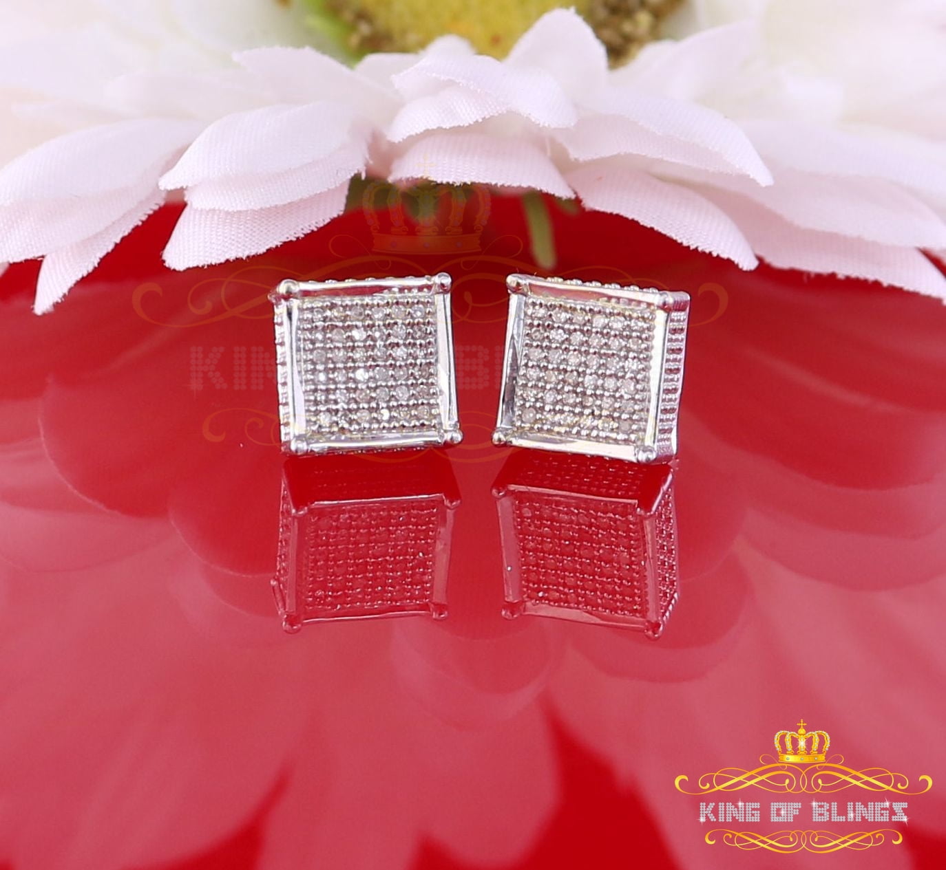 King of Bling's Aretes Para Hombre 925 White Silver 0.20ct Diamond Stud Men's/ Women's Earrings