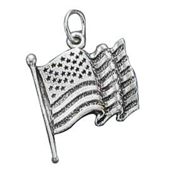 Sterling Silver 16" .8mm Box Chain The United States Of America Flag Pendant Necklace