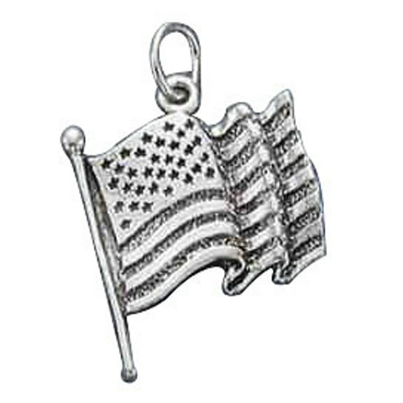 Sterling Silver 16" .8mm Box Chain The United States Of America Flag Pendant Necklace