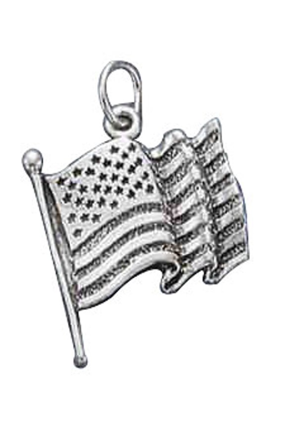 Sterling Silver 8" 4.5mm Charm Bracelet With Attached The United States Of America Flag Charm