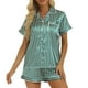 thumbnail image 1 of Conjunto de pijama de manga corta para mujer Nikou top de dos piezas pantalones cortos rayas verdes M, 1 of 6