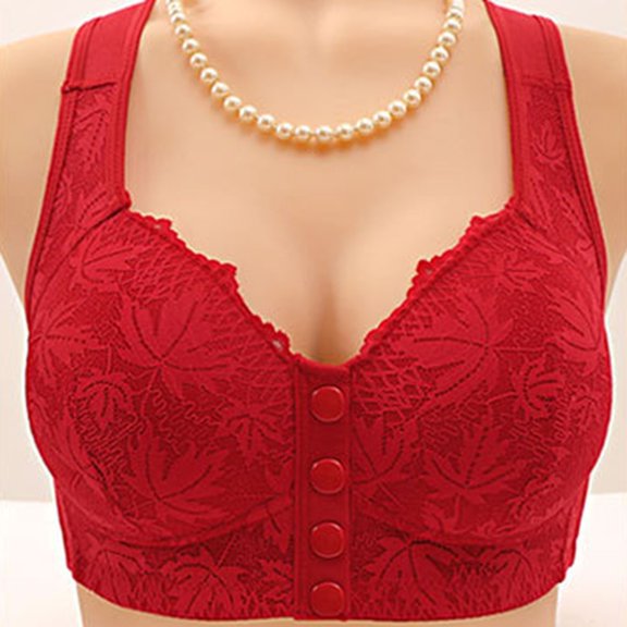 Women's Front Closure Wireless Bra - Comfortable Lace Everyday Bra with Wide Shoulder Straps, Soft Breathable No Underwire Bralette