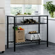 Highland Faux-Marble Counter Height Kitchen Island with Storage Rack and 2 Shelves - 43.3" x 20" x 35.4"