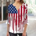 thumbnail image 2 of Kvture 4th of July Tops for Women Henley V Neck Button 3/4 Sleeve Blouse Independence Day Patriotic T Shirts Summer White Tees M, 2 of 4