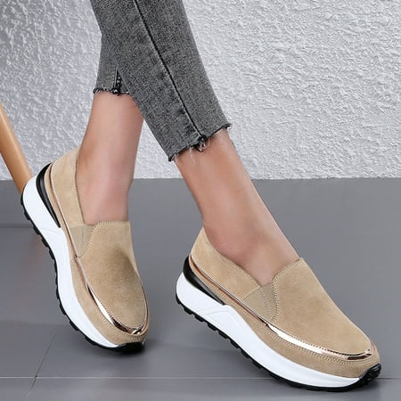 

PEASKJP Womens Dress Shoes Fashion Four Seasons Women Casual Flat Non-Slip Round Toe Slip On Shoes Fashion Sneakers for Gym Travel Work Brown 8