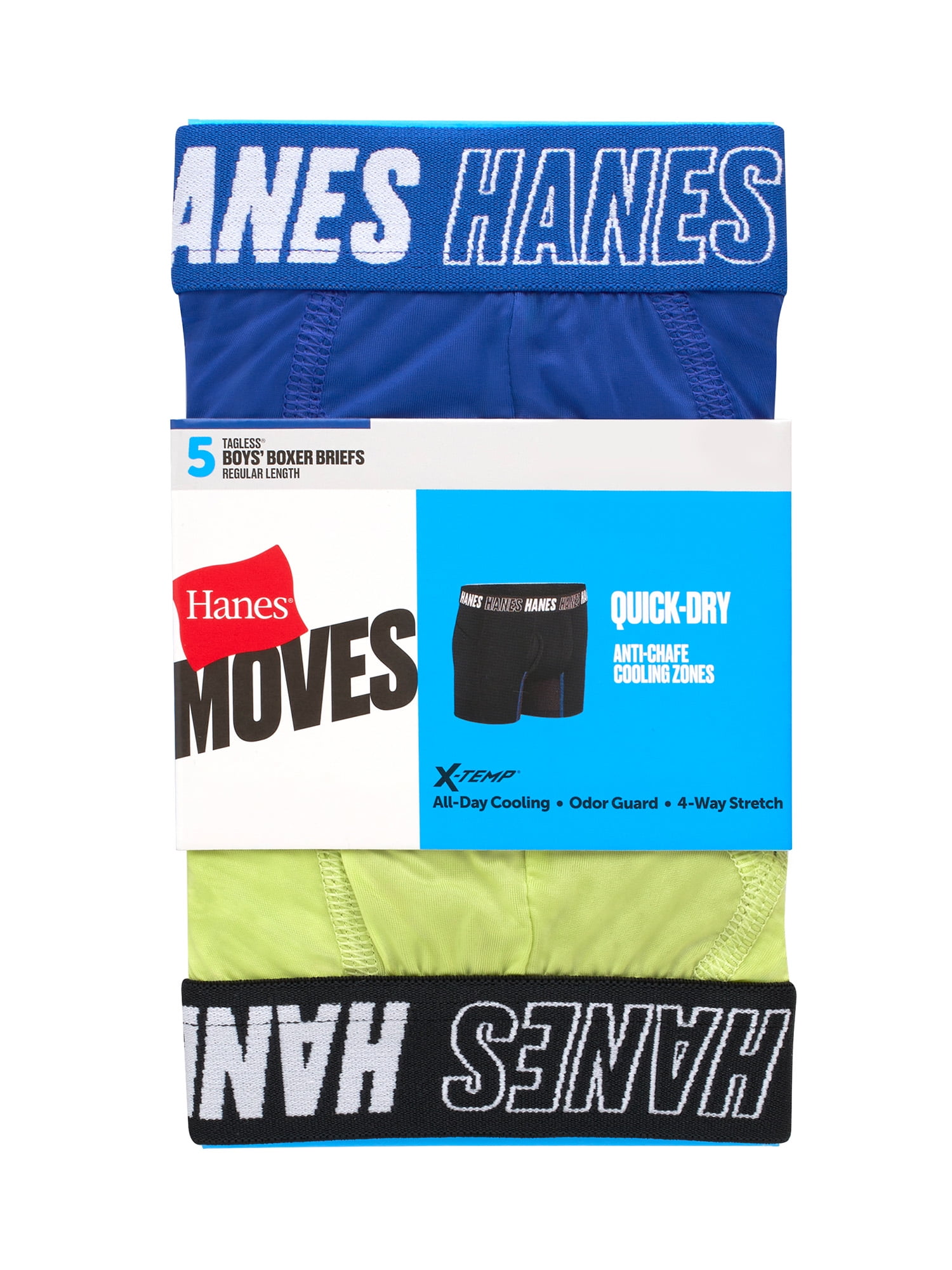 Hanes Boys Boxer Brief Underwear, 5-Pack, Moves Anti-Chafe, Moisture-Wicking, Assorted