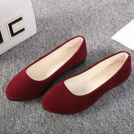 

YTJX Women Girls Solid Big Size Slip On Flat Shallow Comfort Casual Single Shoes