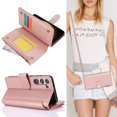 thumbnail image 6 of Compatible With Samsung Galaxy S23 Wallet Case with Card Holder Kickstand Double Magnetic Clasp Zipper Pocket Lanyard Strap Wristlet, Leather Flip Case Women Men Wallet Cover,Rosegold, 6 of 14
