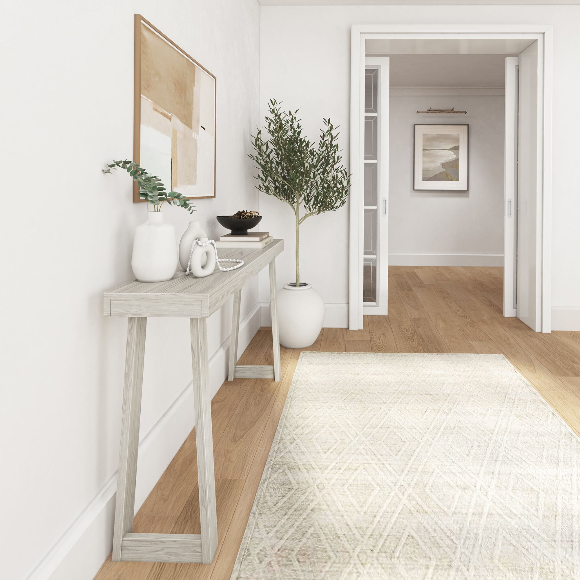Plank+Beam Solid Wood 56" Console Table, Classic Entryway Table, Narrow Foyer Table